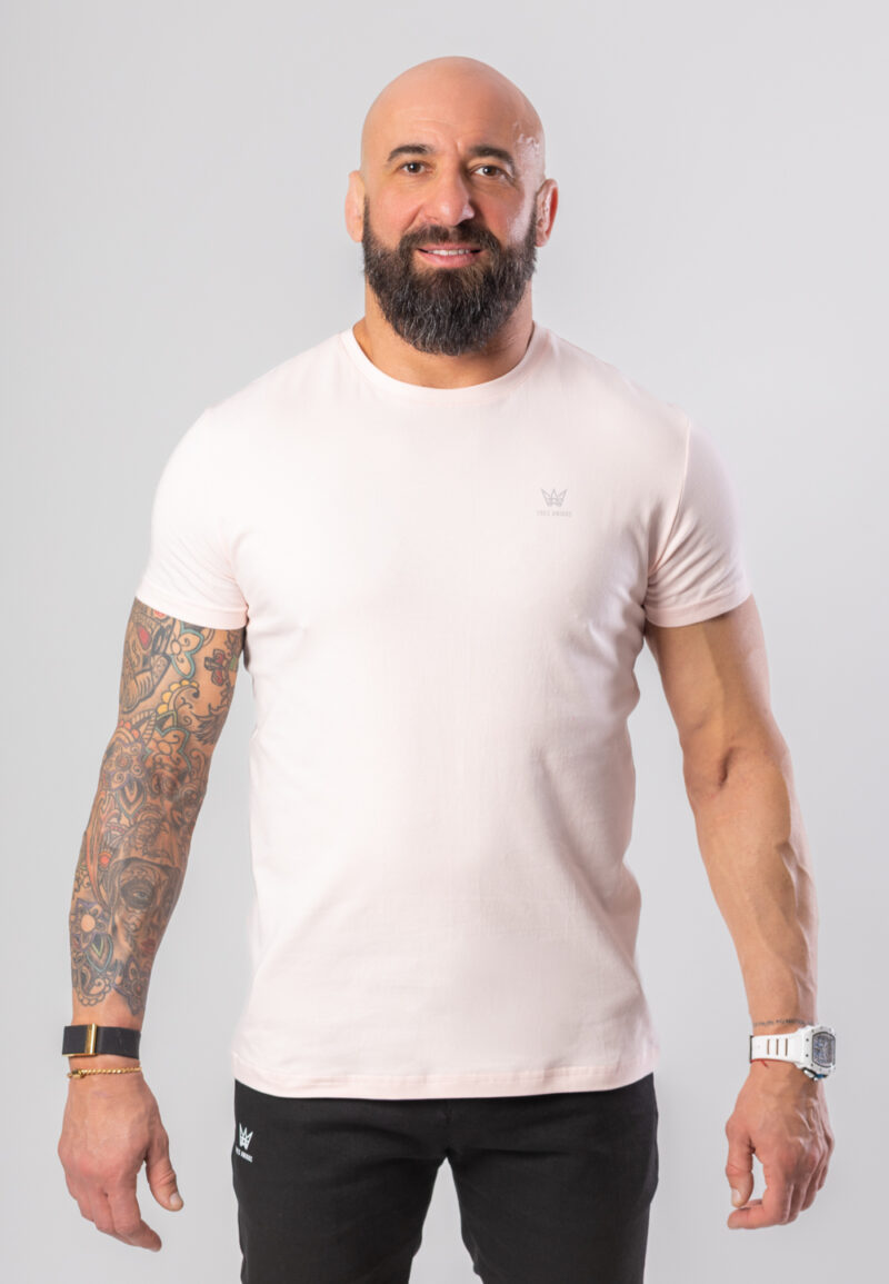 Koszulka Krótka Paco Slim Fit Różowa - Szara Drukowana Korona