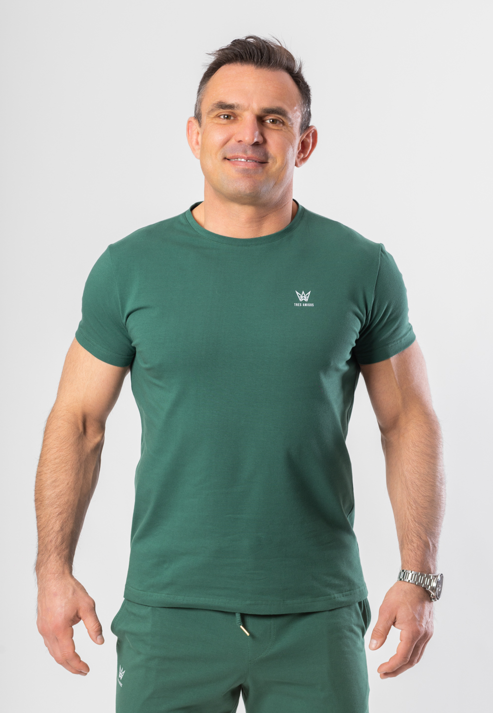 Koszulka Krótka Paco Slim Fit Zieleń Butelkowa - Szara Drukowana Korona 1 Koszulka Krótka Paco Slim Fit Zieleń Butelkowa - Szara Drukowana Korona