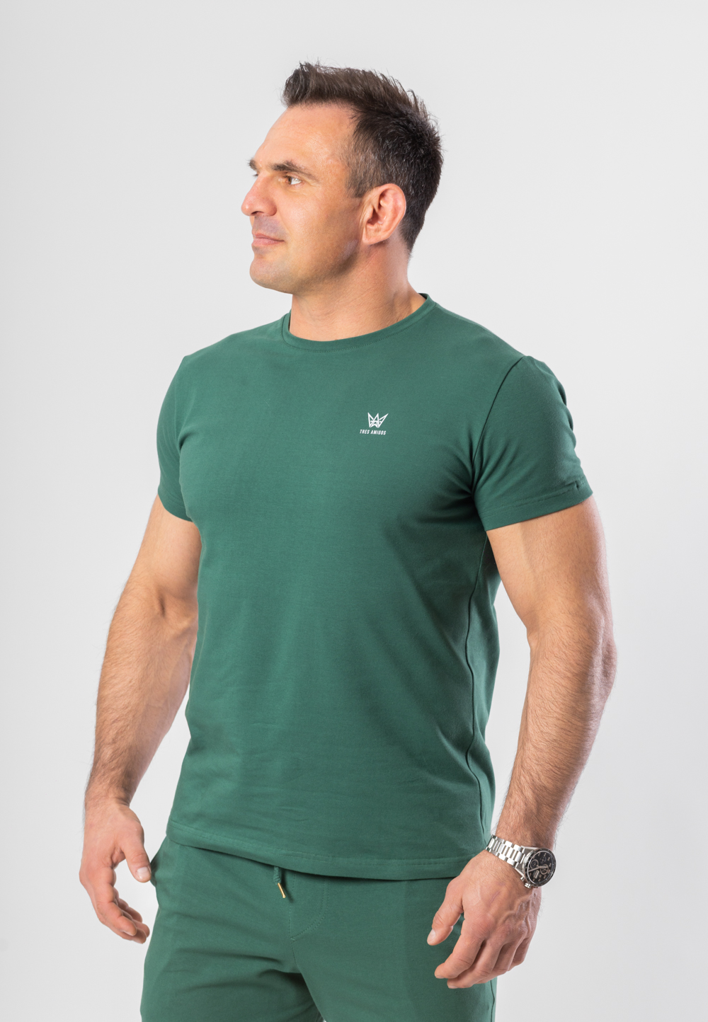 Koszulka Krótka Paco Slim Fit Zieleń Butelkowa - Szara Drukowana Korona 3 Koszulka Krótka Paco Slim Fit Zieleń Butelkowa - Szara Drukowana Korona