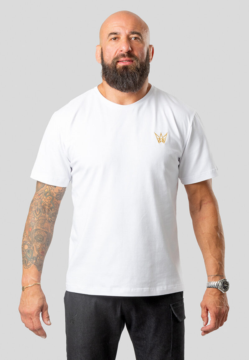 Koszulka Krótka Oversize Biała - Korona Mosiądz Pozłacany