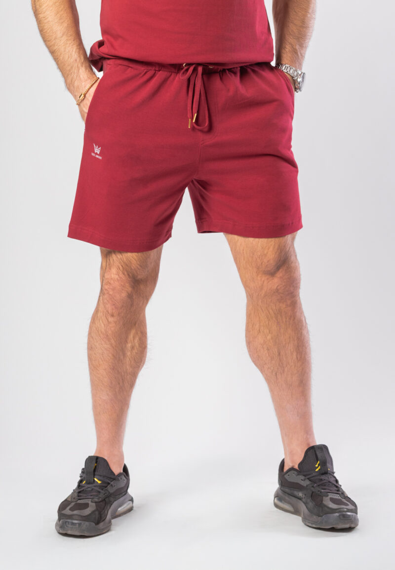 Krótkie Spodenki Oversize Bordowe - Szara Drukowana Korona