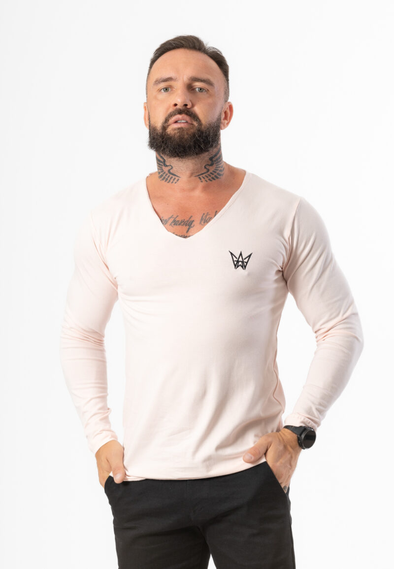 Longsleeve Deepneck Różowy - Czarna Korona