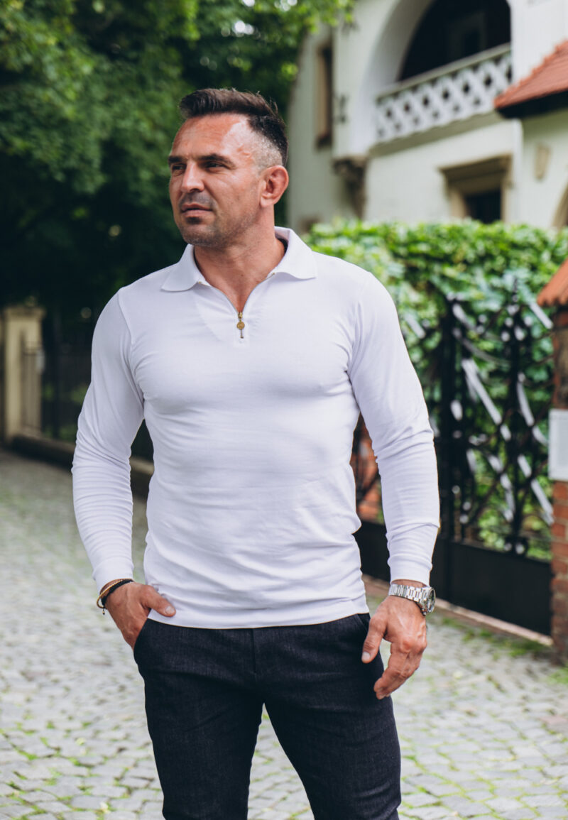 Longsleeve Zipneck Biały - Złoty Zamek