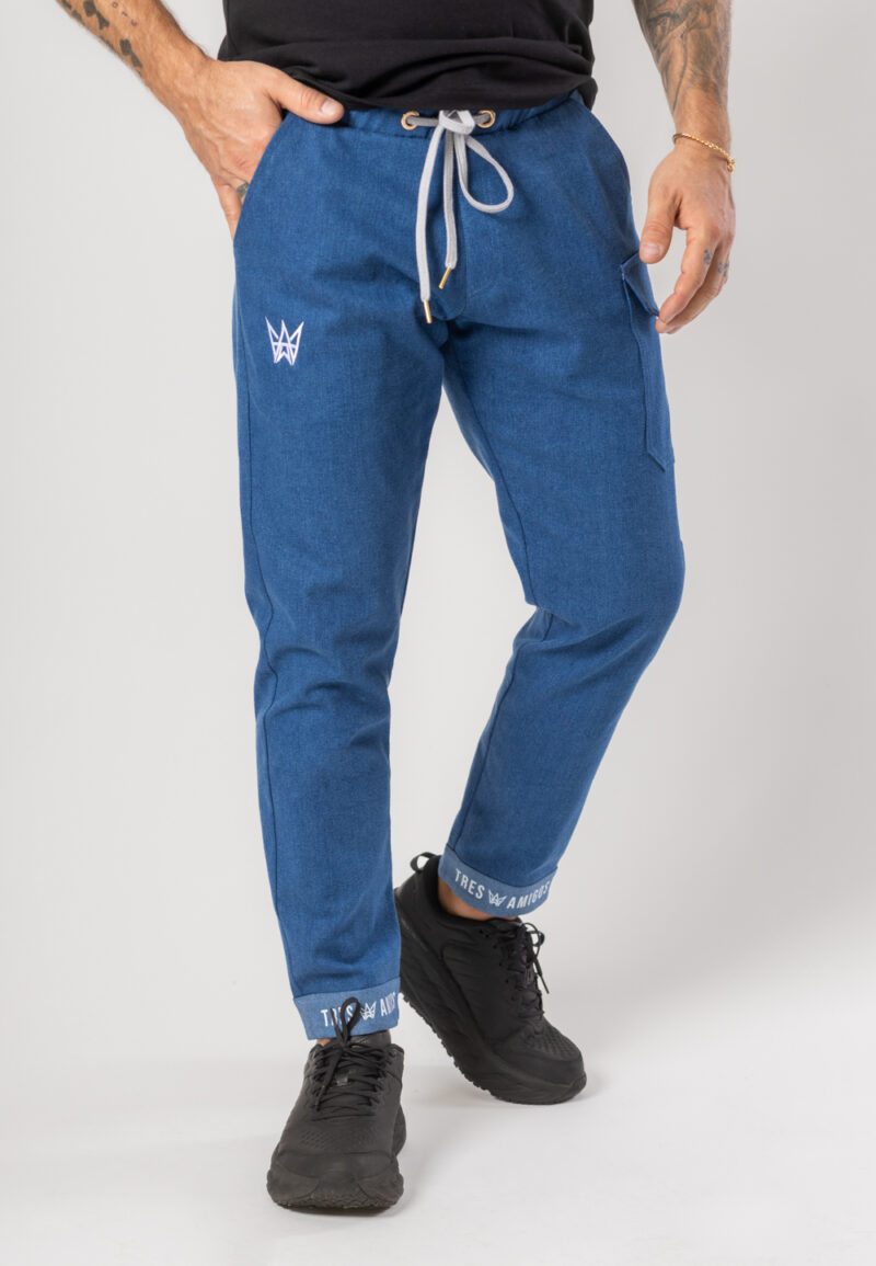 Spodnie Bojówki Jeansowe Z Lycrą – Niebiesko-Białe