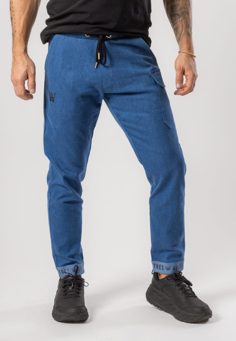 Spodnie Bojówki Jeansowe Z Lycrą – Niebiesko-Czarne