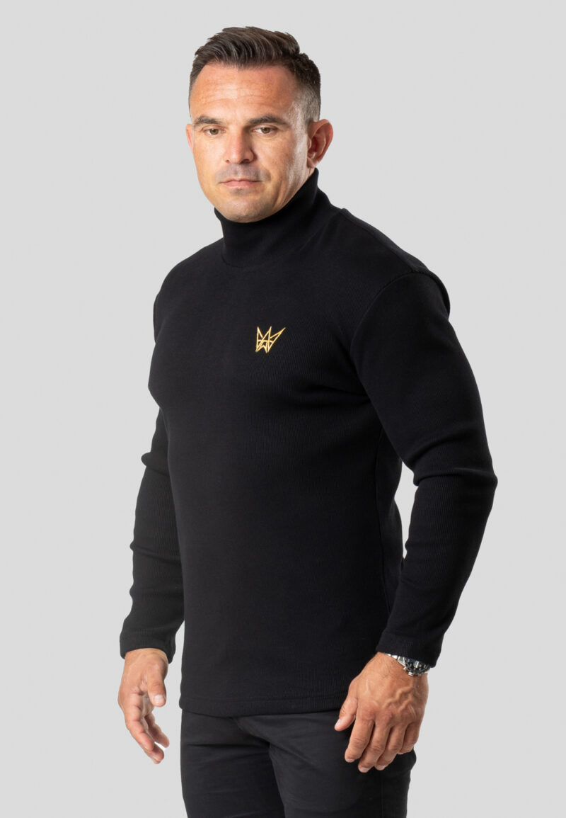 Sweter Golf Z Długim Rękawem Prążkowany Czarny