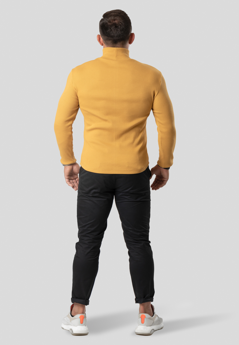 Sweter Golf Z Długim Rękawem Prążkowany Musztardowy 4 Sweter Golf Z Długim Rękawem Prążkowany Musztardowy