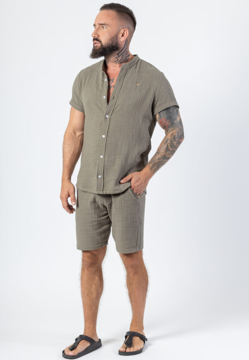 Komplet Koszula Krótka I Spodenki Muślinowy Khaki - Korona Mosiądz Pozłacany