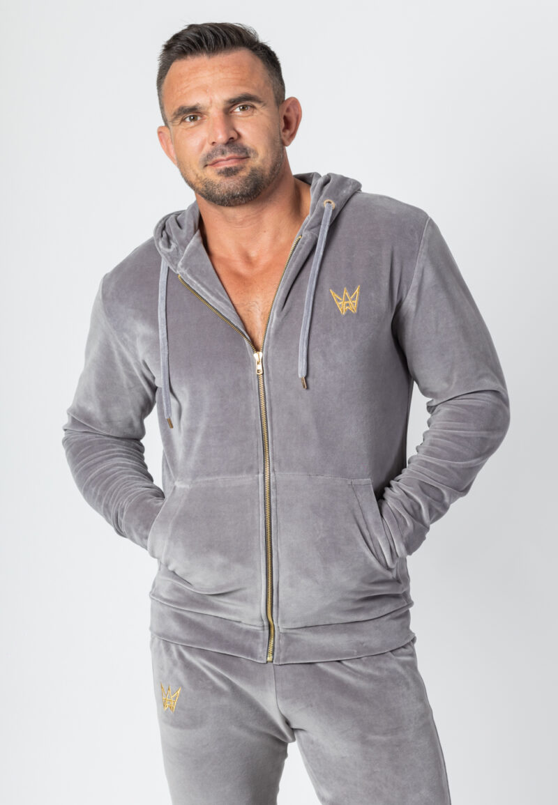 Bluza Rozsuwana Z Kapturem Welurowa Szara