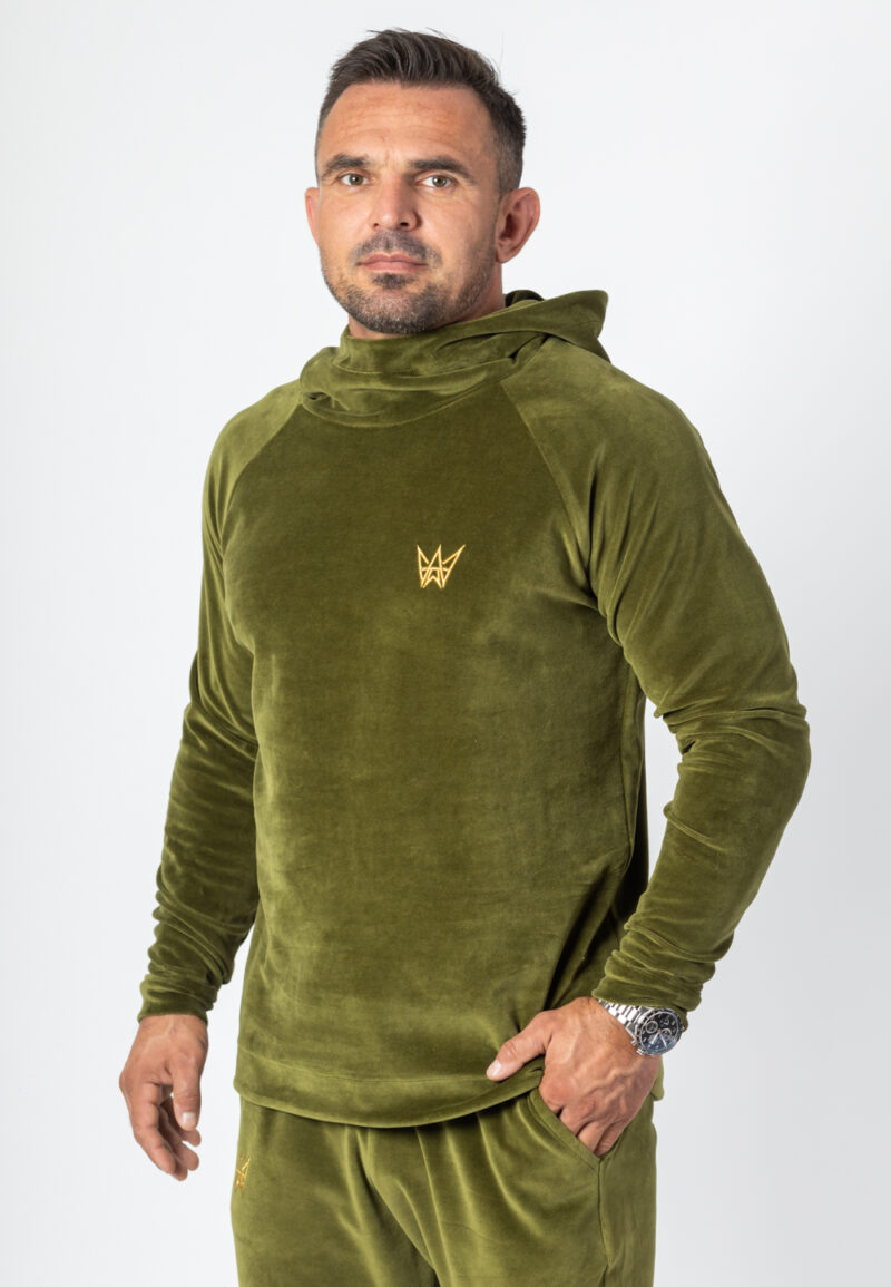 Bluza Z Kapturem Welurowa Oliwkowa