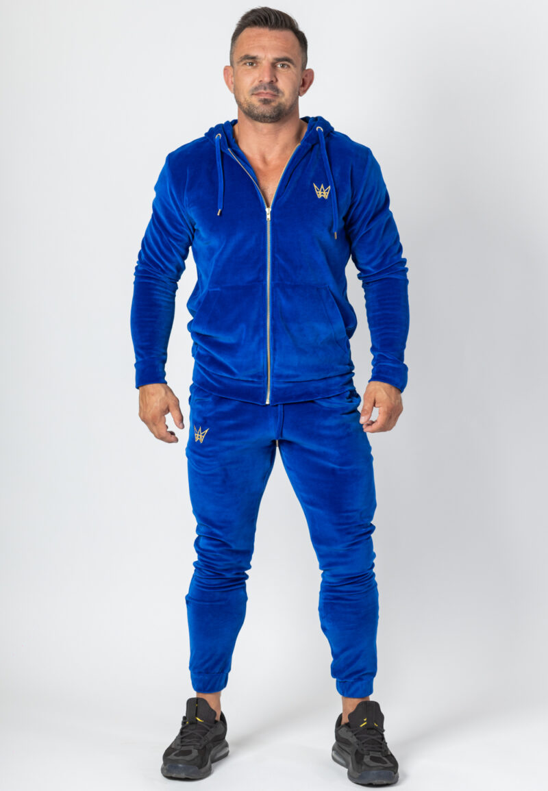 Komplet Dresowy Bluza Rozsuwana Z Kapturem I Spodnie Welurowy Niebieski