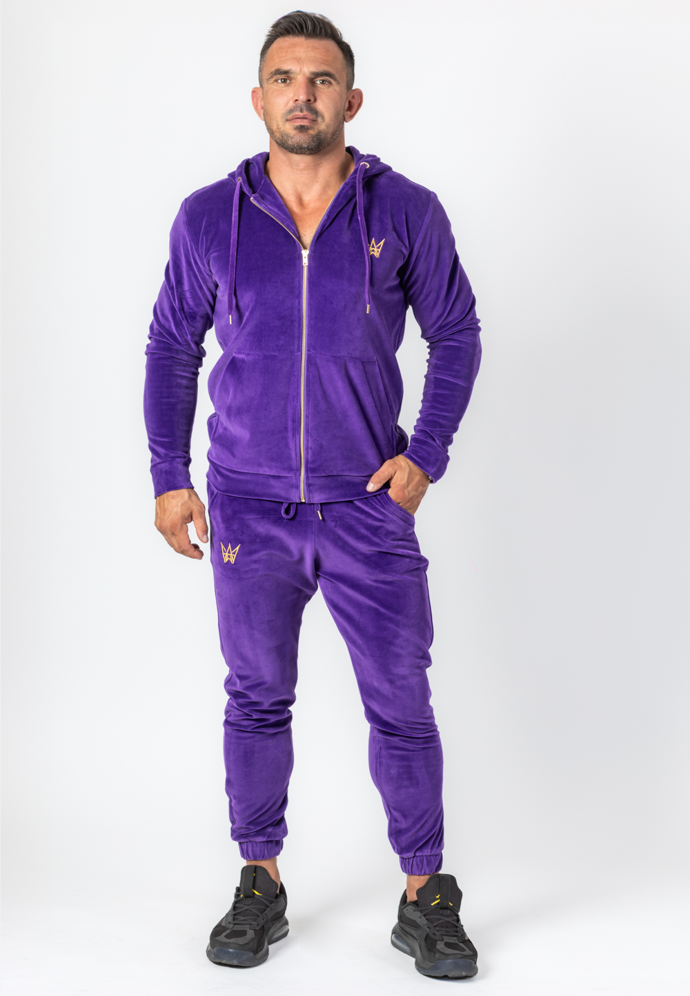 Komplet Dresowy Bluza Rozsuwana Z Kapturem I Spodnie Welurowy Fioletowy 2 Komplet Dresowy Bluza Rozsuwana Z Kapturem I Spodnie Welurowy Fioletowy