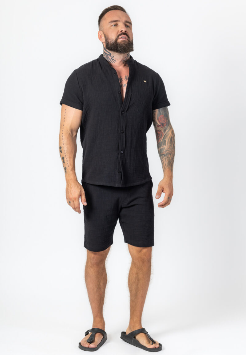 Komplet Koszula Krótka I Spodenki Muślinowy Czarny - Korona Mosiądz Pozłacany