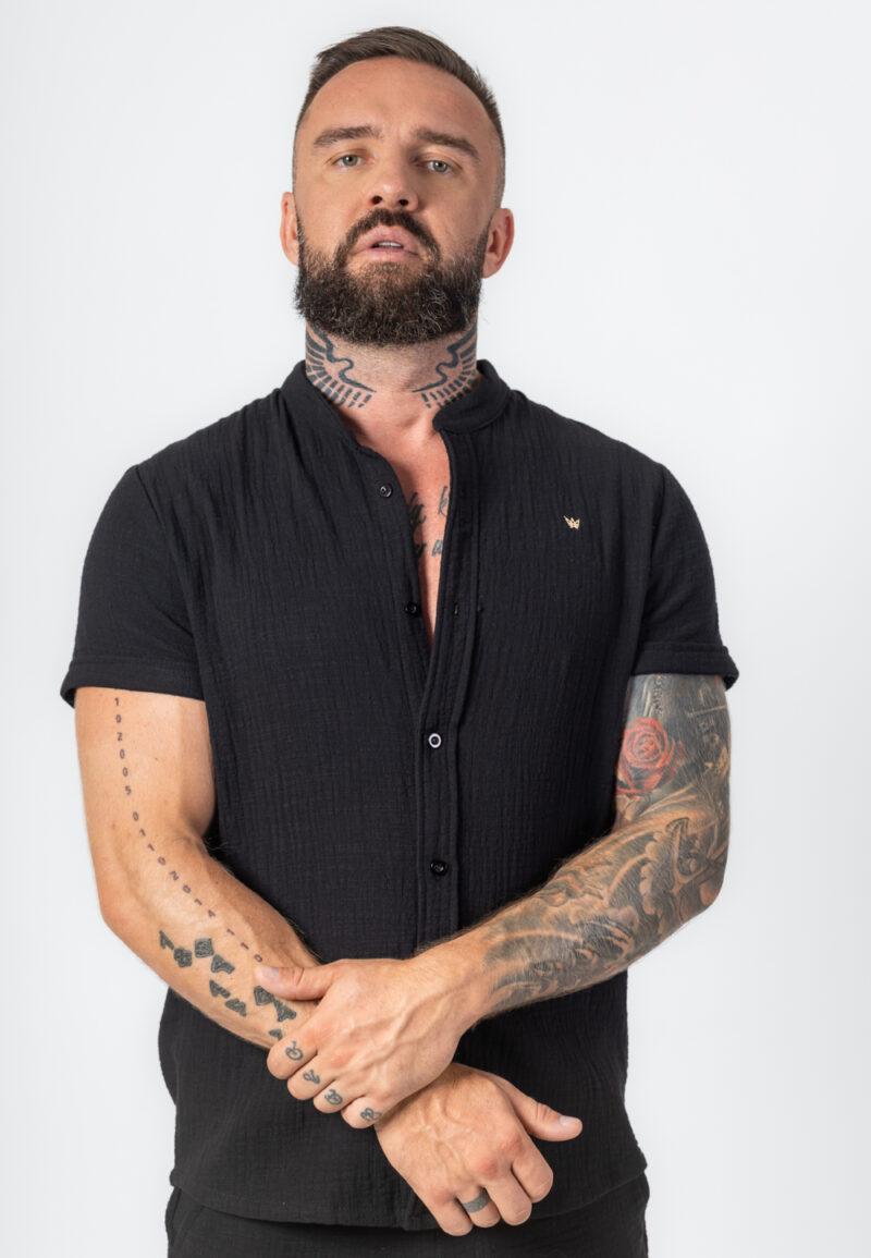 Koszula Krótka Muślinowa Czarna - Korona Mosiądz Pozłacany