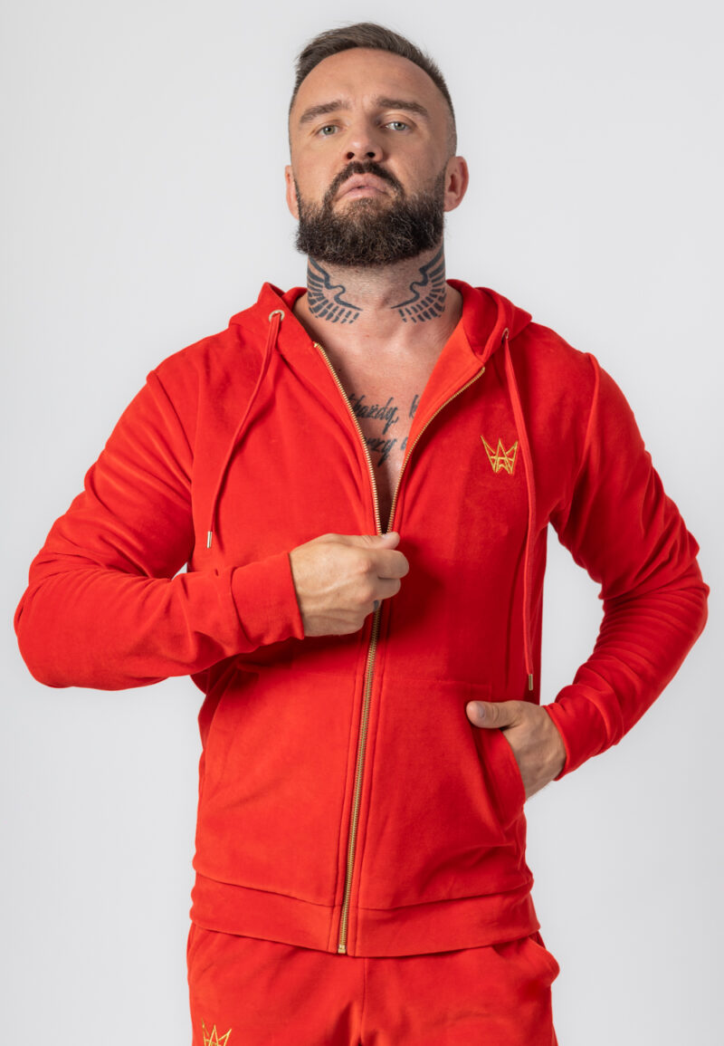 Bluza Rozsuwana Z Kapturem Welurowa Czerwona