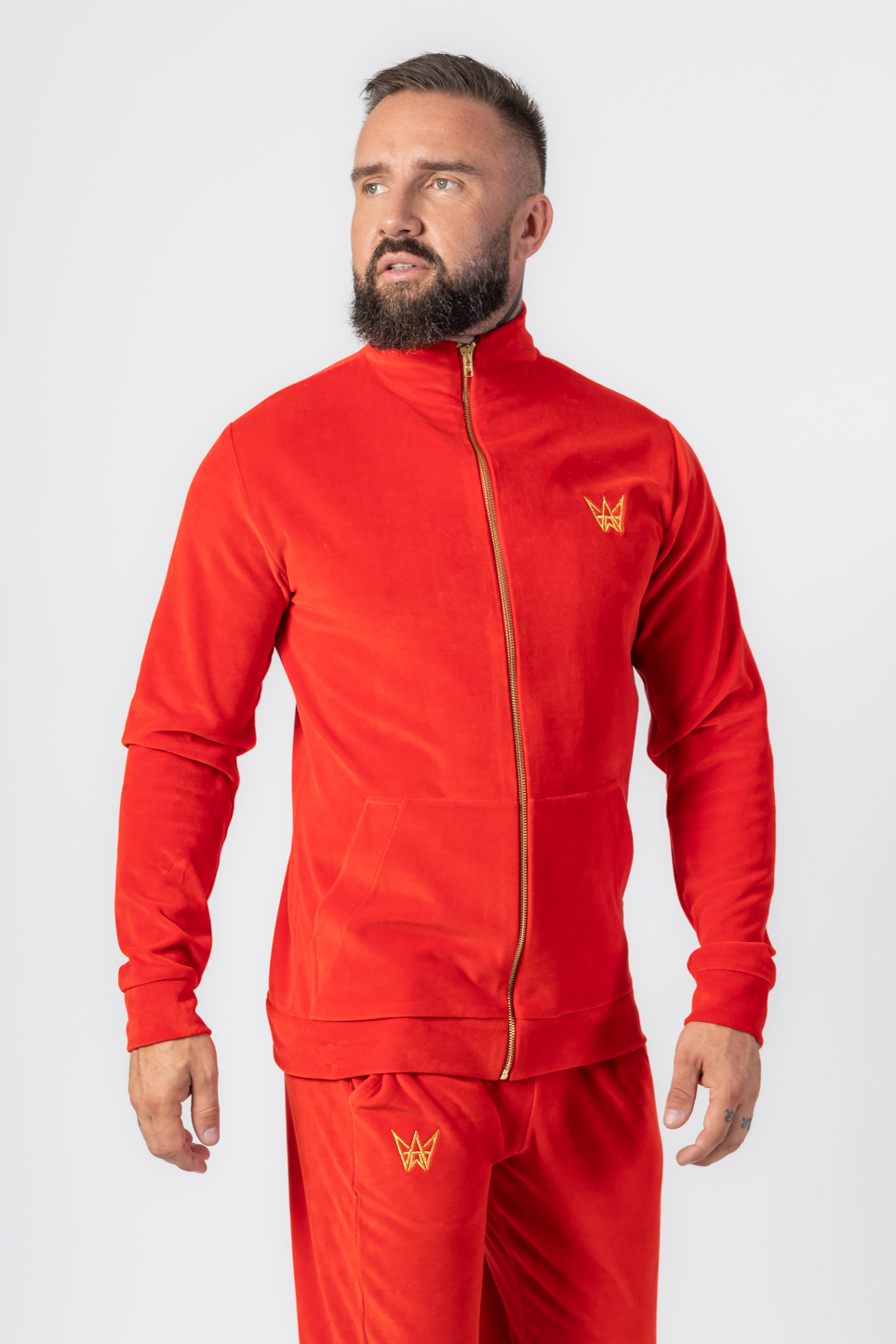 Komplet Bluza Rozsuwana Z Golfem I Spodnie Welurowy Czerwony 5 Komplet Bluza Rozsuwana Z Golfem I Spodnie Welurowy Czerwony