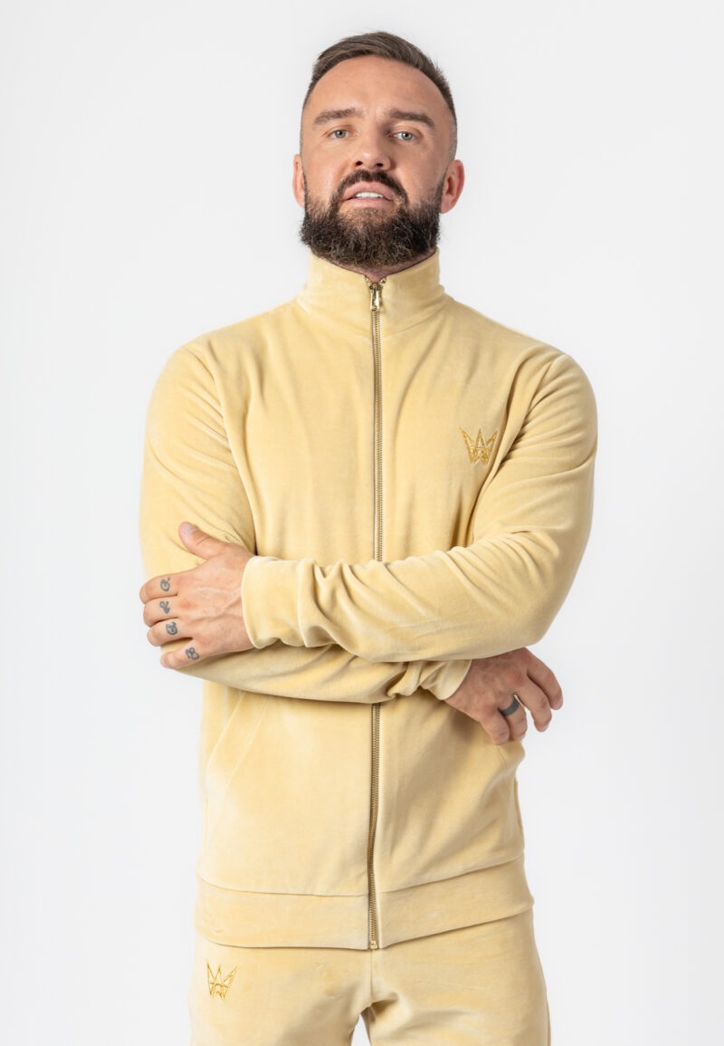 Bluza Rozsuwana Z Golfem Welurowa Kremowa