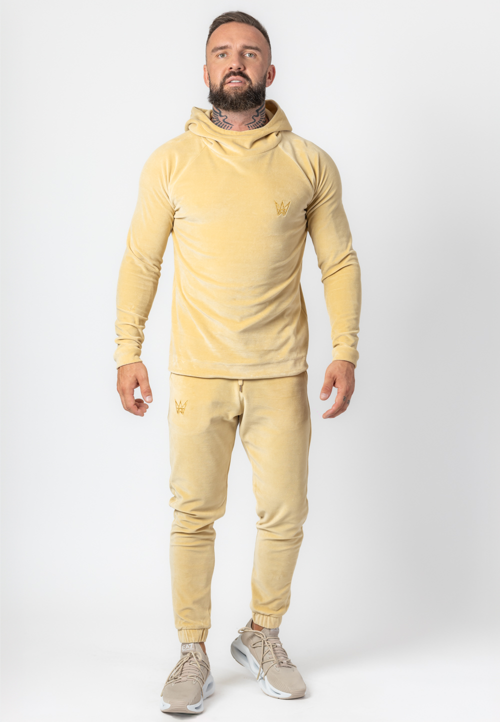 Komplet Dresowy Bluza Z Kapturem I Spodnie Welurowy Kremowy 1 Komplet Dresowy Bluza Z Kapturem I Spodnie Welurowy Kremowy