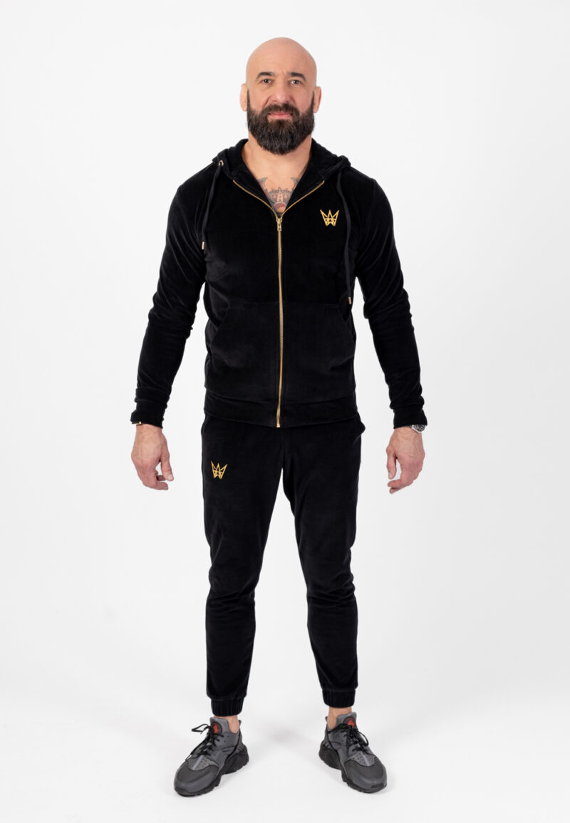 Komplet Dresowy Bluza Rozsuwana Z Kapturem I Spodnie Welurowy Czarny