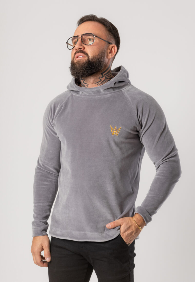 Bluza z Kapturem Welurowa Szara