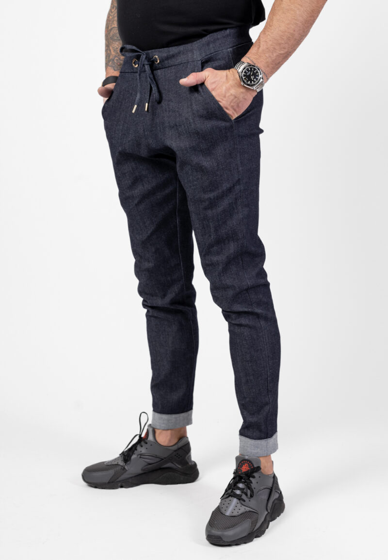 Spodnie Casual Jeansowe Elastyczne Z Lycrą - Ciemnogranatowe