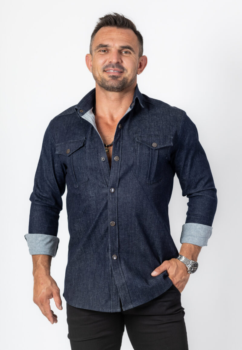 Koszula Długi Rękaw Gruba Jeansowa Granatowa