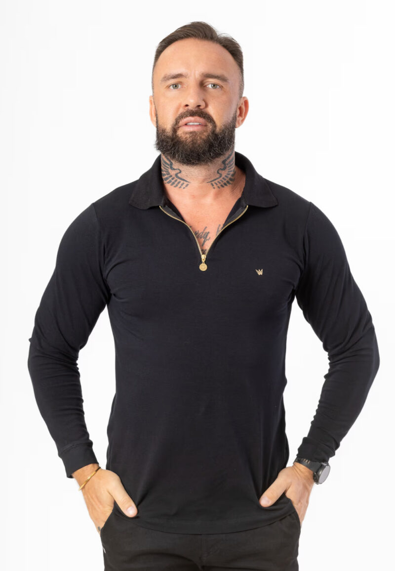 Longsleeve Zipneck Czarny - Korona Mosiądz Pozłacany